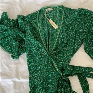 Wrapped floral green MAX STUDIO summer dress L NWT